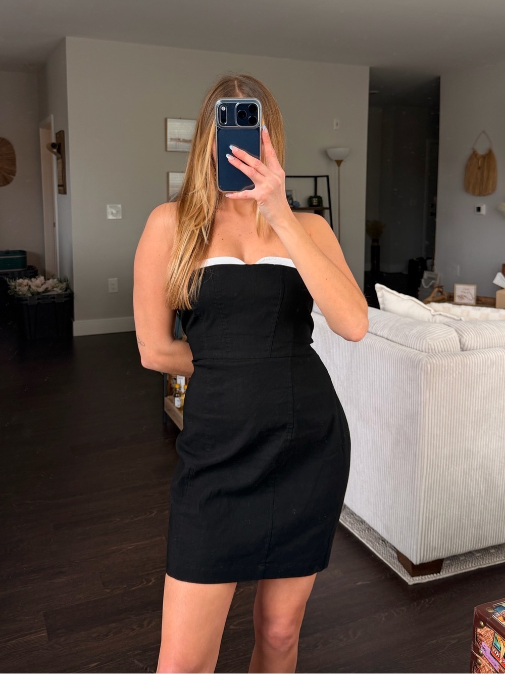 Anthropologie Maeve Strapless Peekaboo Mini Dress with White Trim - Picture 6 of 11